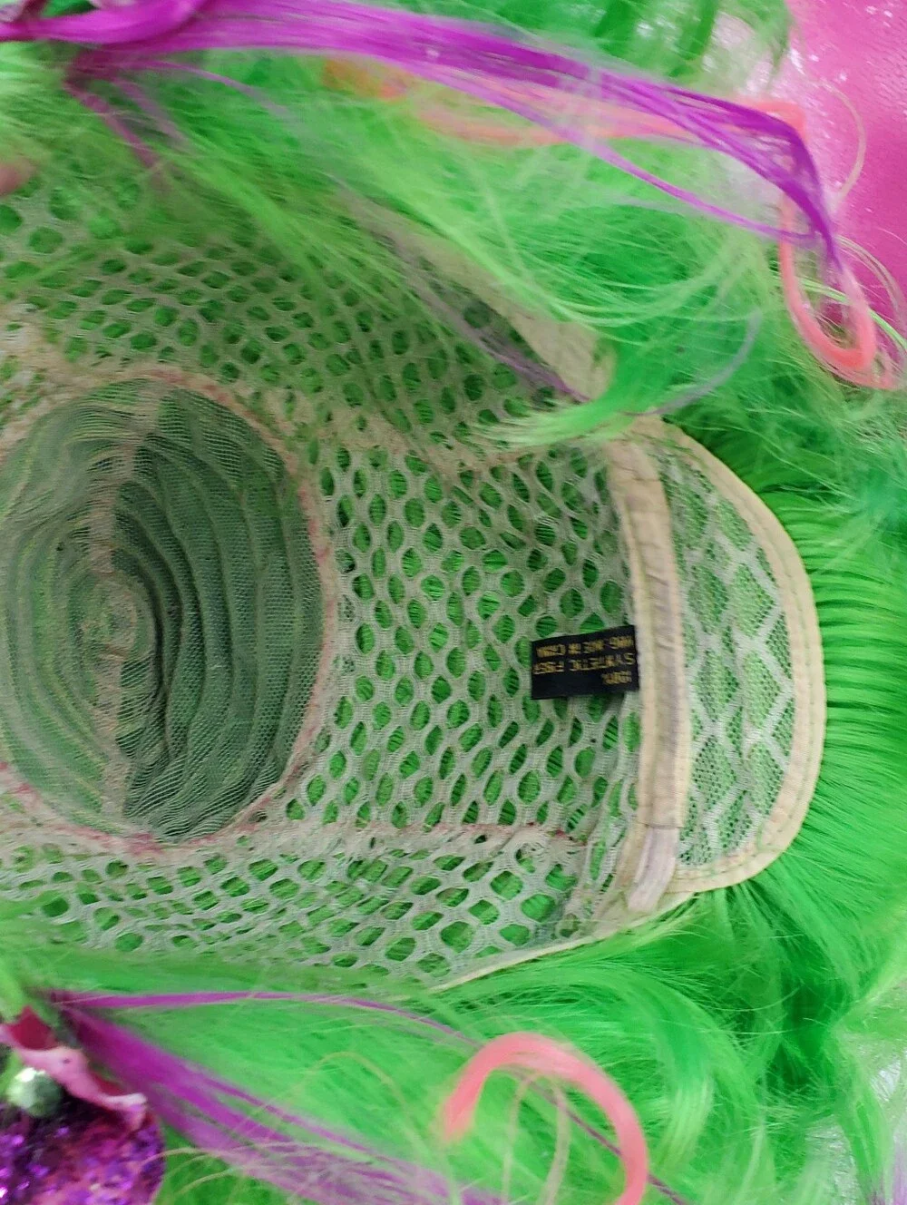 Fifi's custom green and purple wig